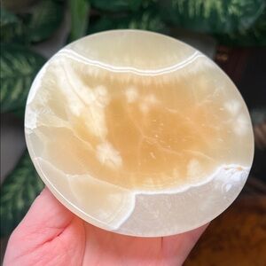 Vintage Boho Polished Cream White Onyx Round Trinket Dish Jewelry Dish Catchall